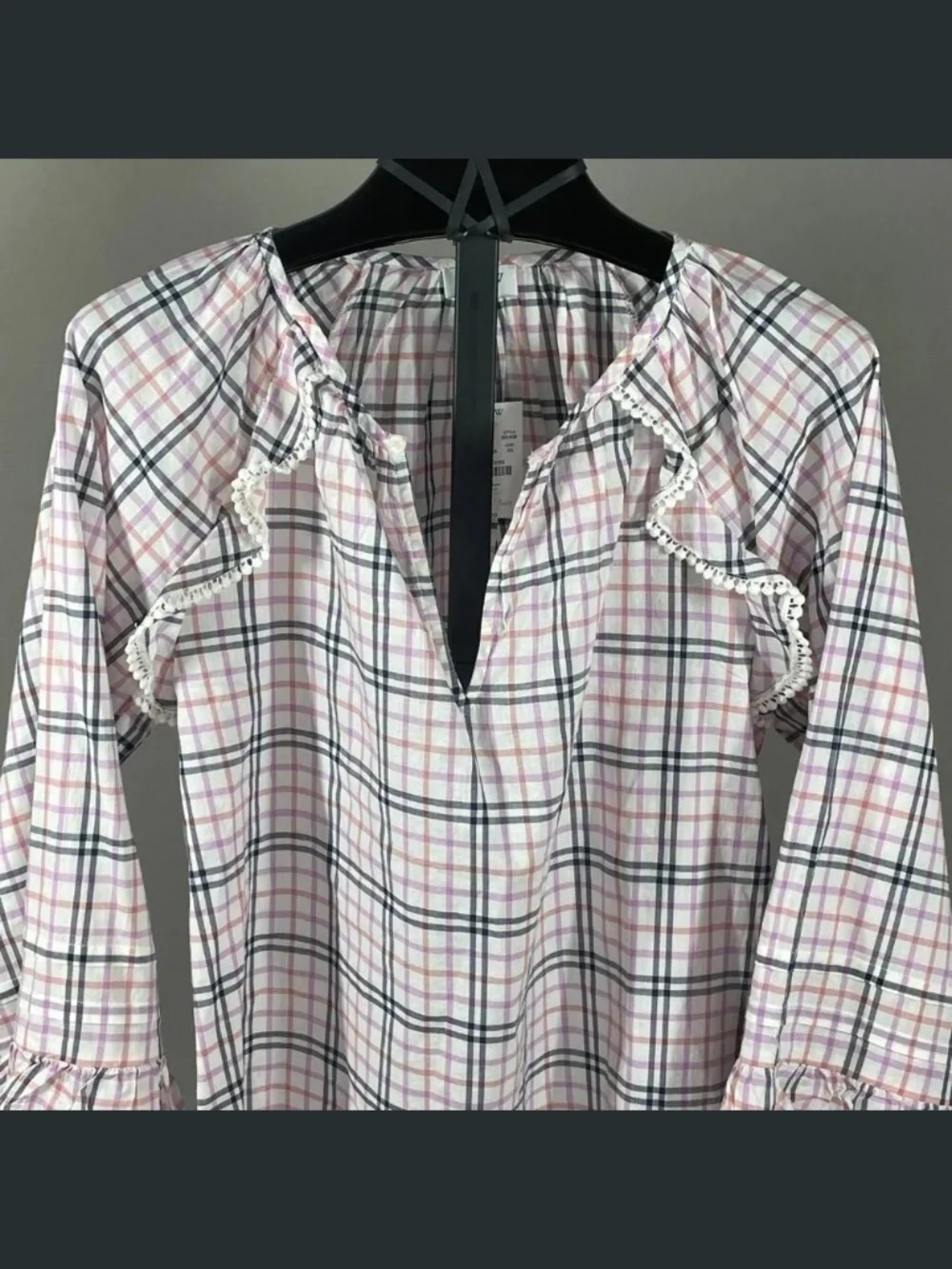 NEW J Crew Shirt Womens XS black purple pink plaid preppy casual pop over